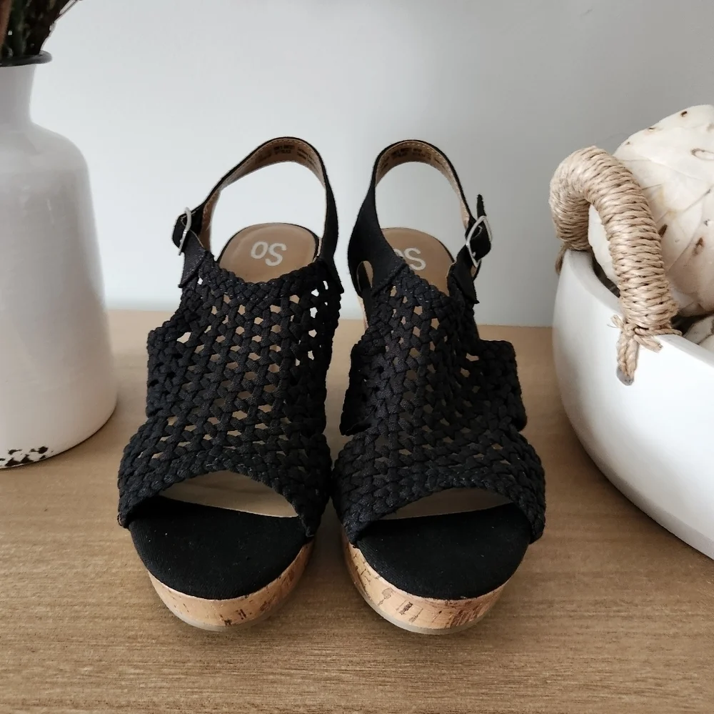Sonoma Taffy Women's Black Woven Wedge Platform Sandals Size 8.5